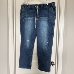 Angels Relaxed Fit Blue Jeans with Drawstring